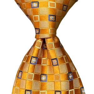 Ermenegildo Zegna Tie Geometric Mens OS Gold Silk Italy Luxury Business Wedding